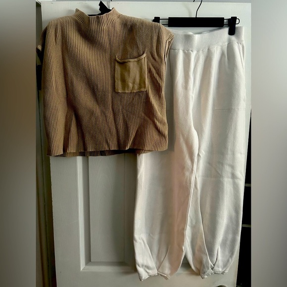 ANRABESS Women's Two Piece Knit Sweater Crop Top Pants Matching Sweatsuit, sz L - Picture 3 of 11